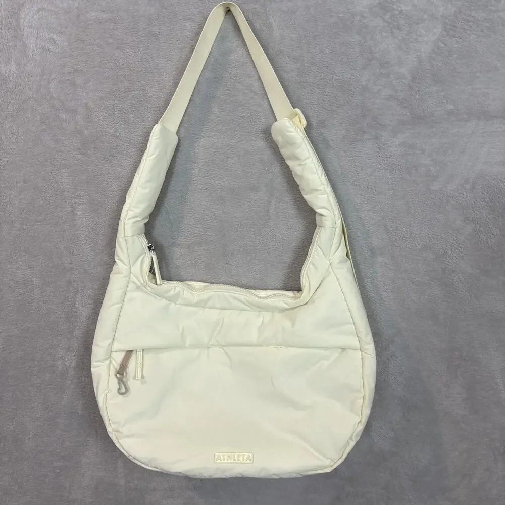 Athleta All About Large Crossbody Hobo Bag Yellow Travel Puffy Casual Sporty New